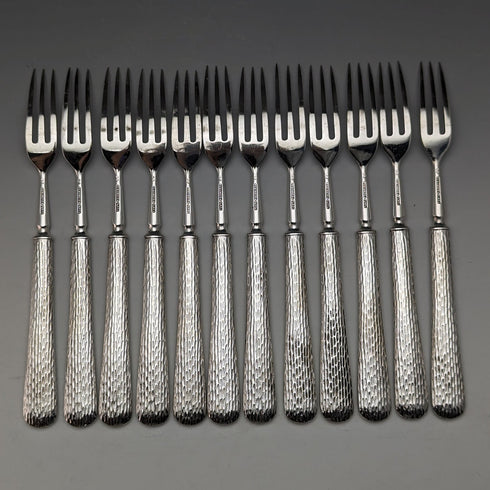 British Vintage Silver Plated Cutlery 12 Pair Set in Wooden Box Elkington